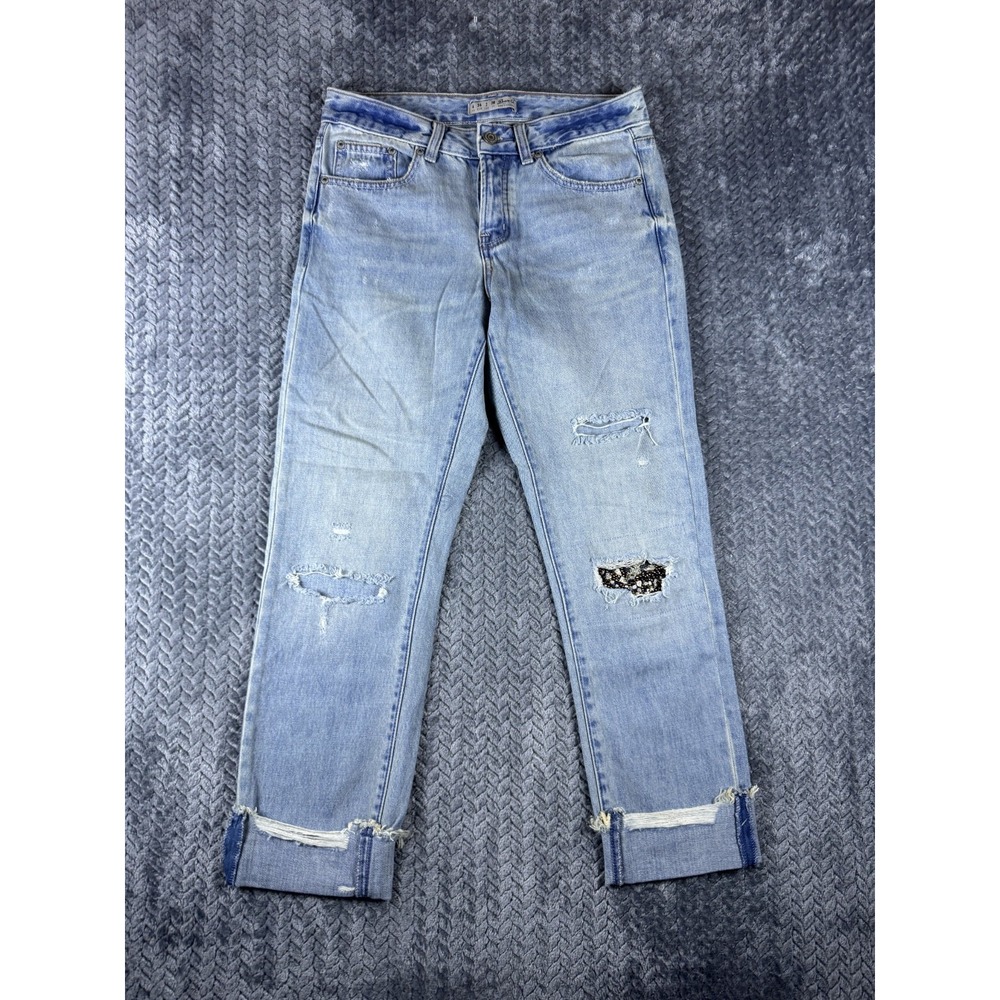 Denim & Co Jeans Women 2 Blue Light Wash 5-Pockets Distressed Cuffed Raw Hem